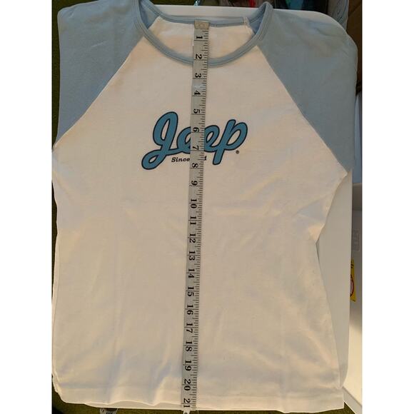 Jeep baseball tee / Since 1941 / women size L / fitted / raglan / blue / white - Picture 6 of 6